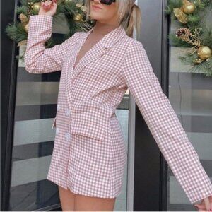 En Saison Pink Checkered Double BreastedBlazer Size S
